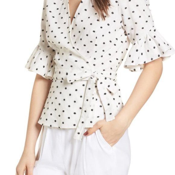 WAYF | Polka Dot Wrap Top Ruffle Sleeve - Picture 2 of 12